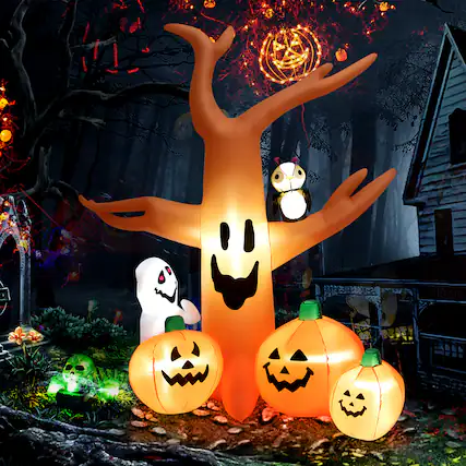 Front. Costway - 8 FT Halloween Inflatable Dead Tree w/ Pumpkins Blow up Yard Decoration - Orange.
