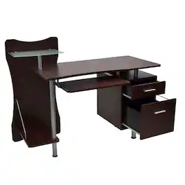 FurniFact - Chocolate Wood Desk With 2 Drawers - Brown