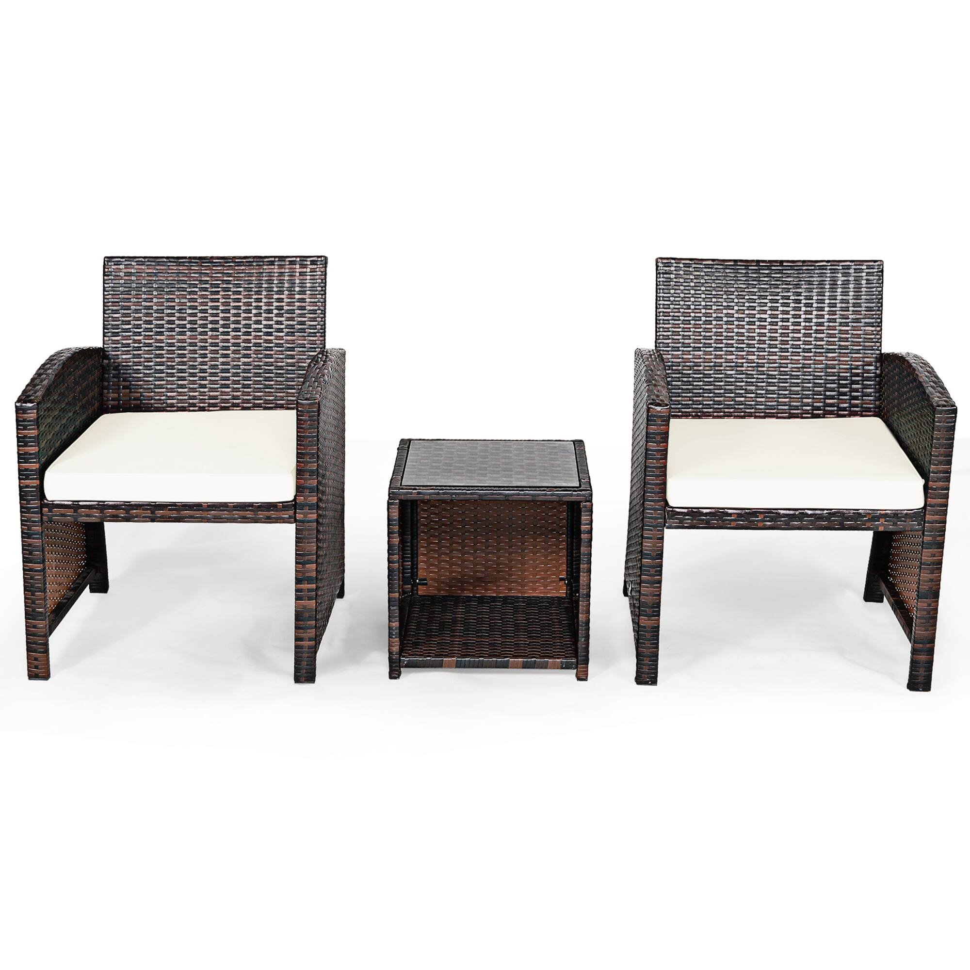 Alt View 4. Gymax - Gymax 3PCS Rattan Patio Conversation Furniture Set Yard Outdoor w/ White Cushions - White.