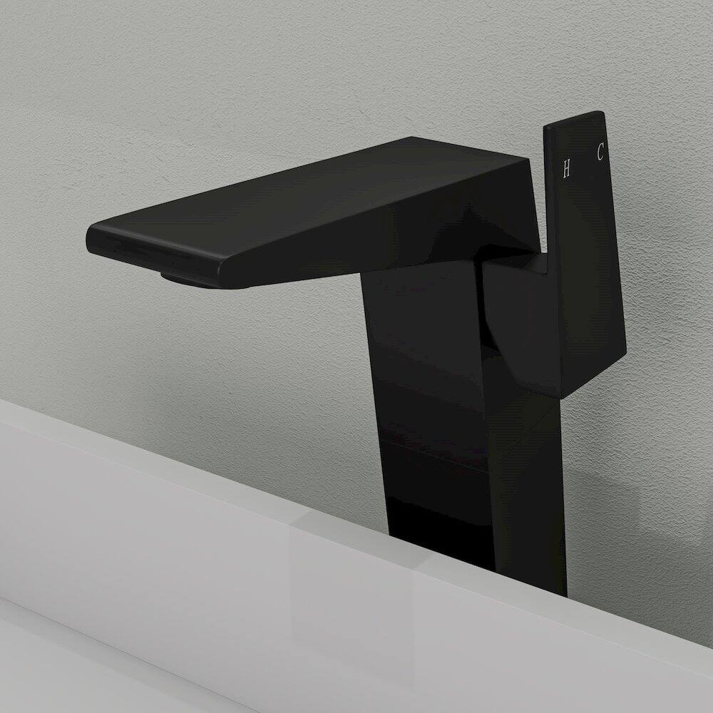 Angle. Alfi - Black Matte Single Hole Tall Bathroom Faucet - Black.