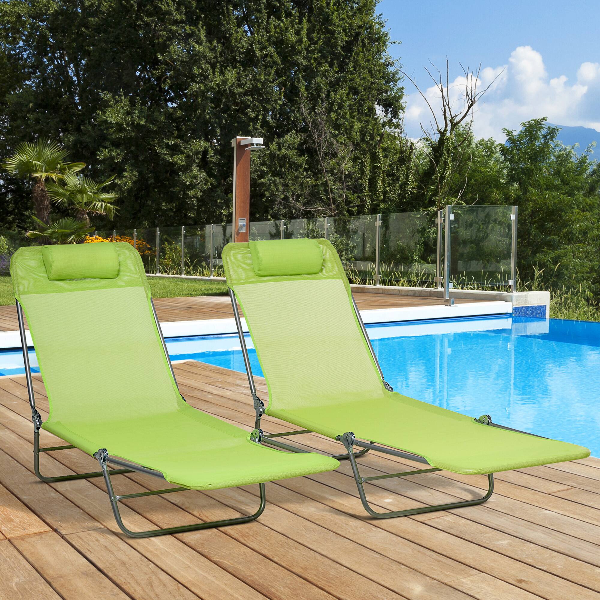 Alt View 1. Outsunny - Piece Folding Chaise Lounge Chairs, Pool Sun Tanning Chairs with Reclining Back, Breathable Mesh Seat - Green.
