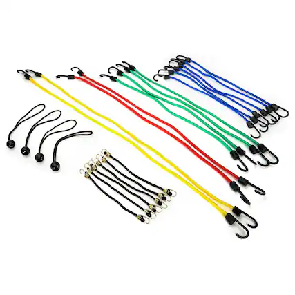 Front. STP - STP 24-Piece Heavy-Duty Bungee Cord Assortment with Durable Hooks, UV-Resistant Tie-Down Straps for Cargo - Multicolor.