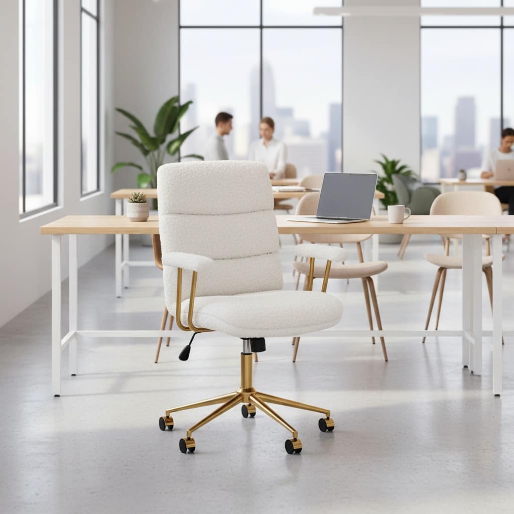 Forest'nSky Gold Boucle Fabric Office Chair, Height Adjustable