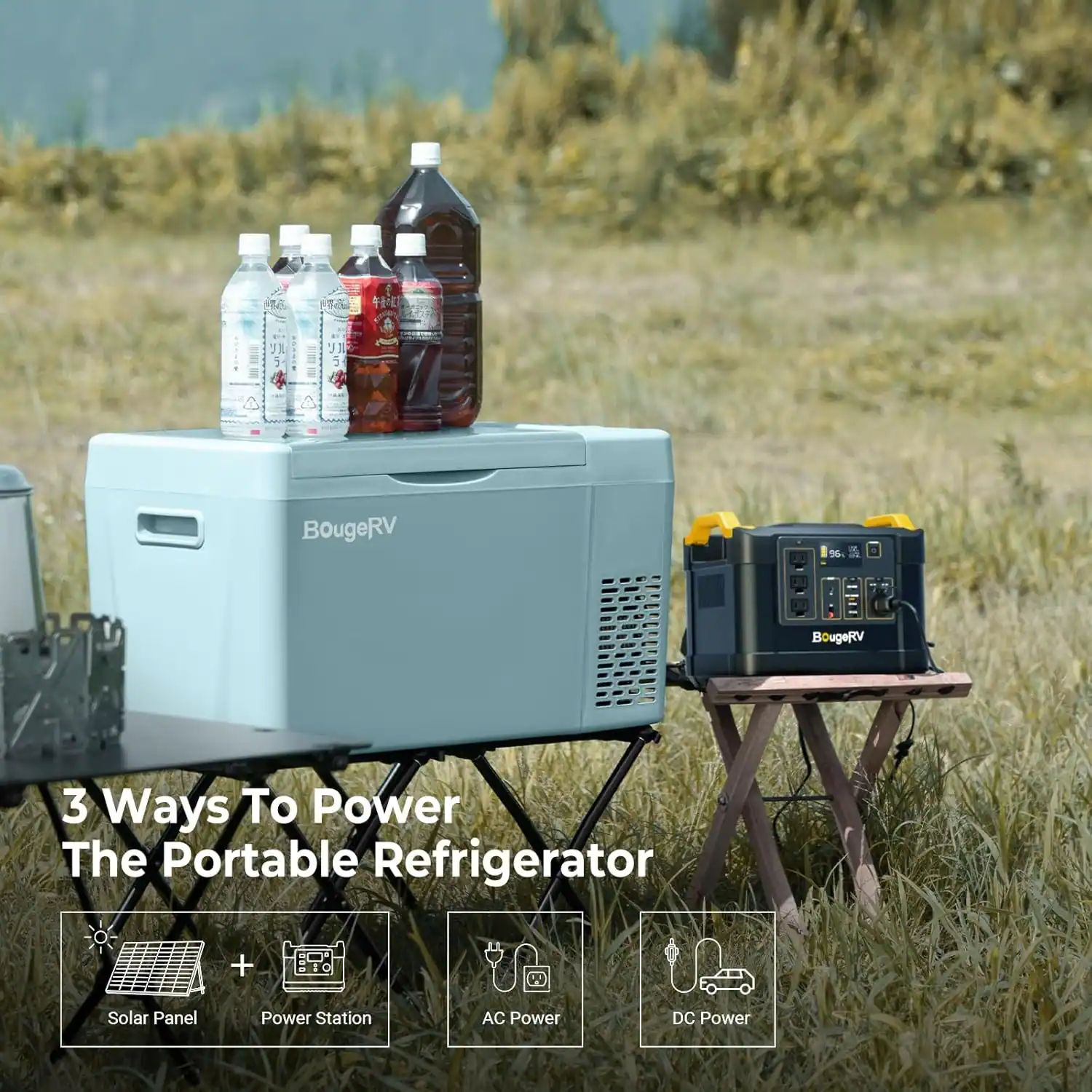 3 Ways To Power The Portable Refrigerator  
Solar Panel + Power Station  
AC Power  
DC Power