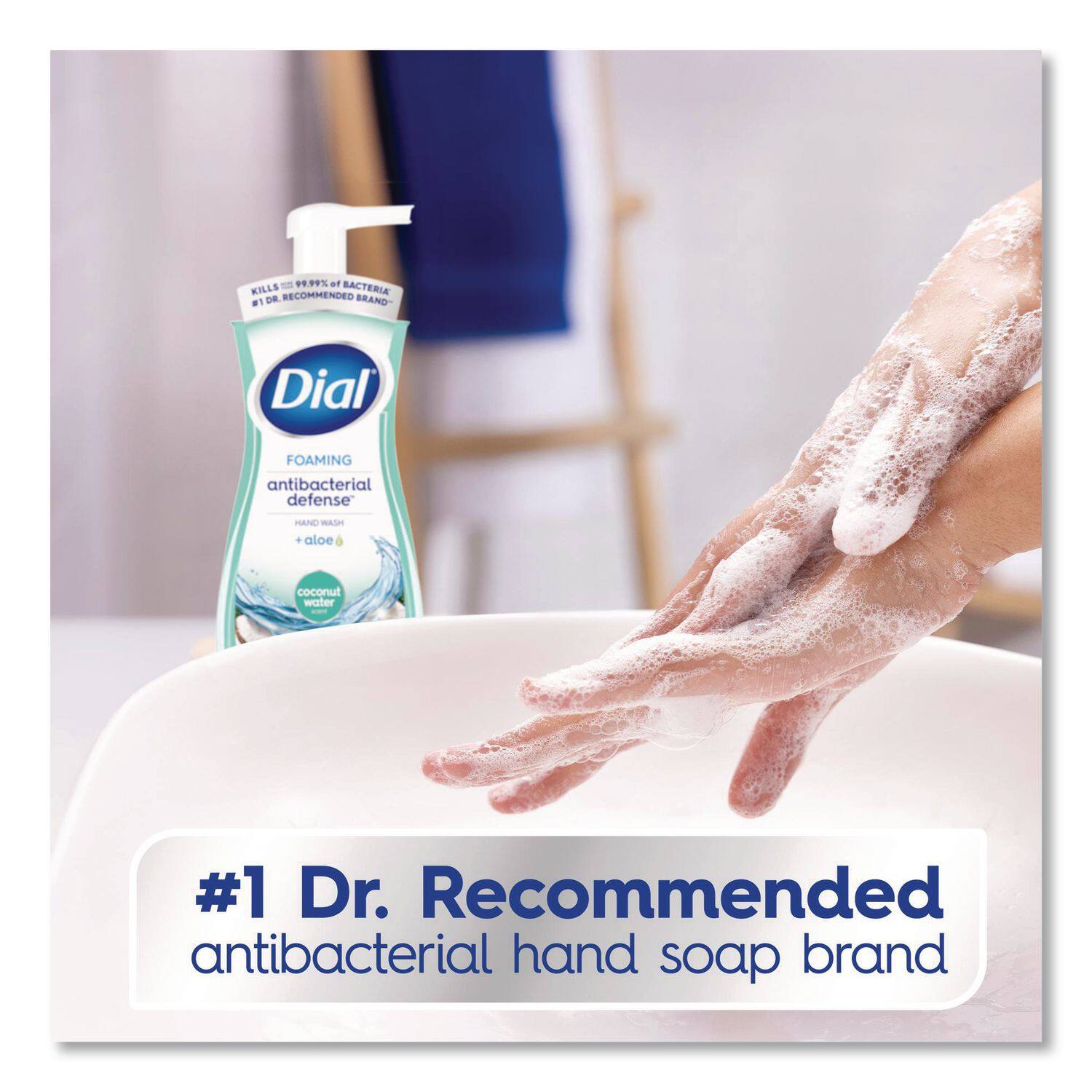 - 99.99% Bacteria Kills Recommended #1 Dr. Recommended Antibacterial Hand Soap Brand
- Dial Foaming Antibacterial Defense
- Aloe Coconut Water