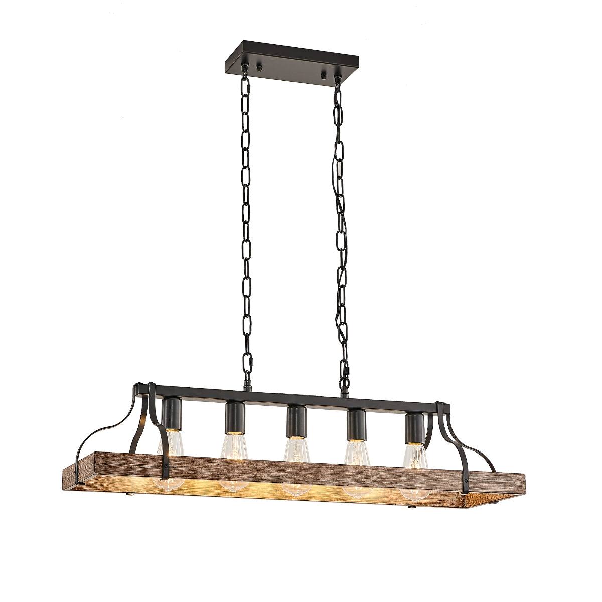 Alt View 6. Loheer - Loheer Modern Farmhouse Chandelier, 34-Inch Black Walnut Pendant Light with 5 E26 Sockets and Adjustable Chains.
