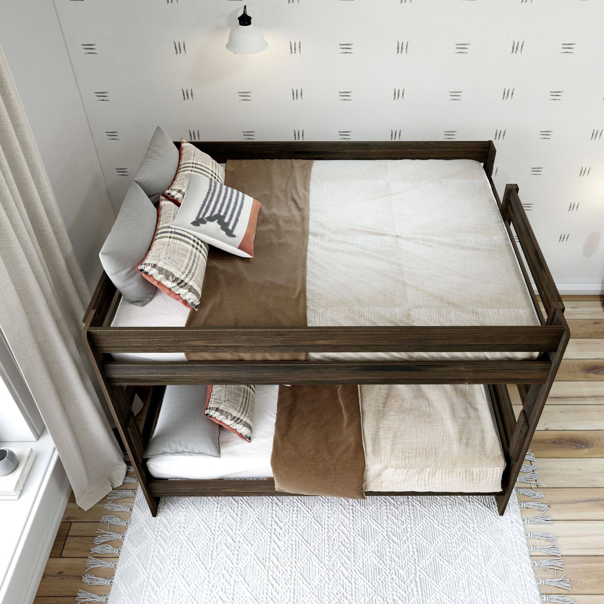 Alt View 4. Plank+Beam - Farmhouse Queen over Queen Bunk Bed, Barnwood Brown - Barnwood Brown.