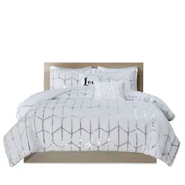 Gracie Mills - Isabelle 5-Piece Metallic Geometric Comforter Set - White/Silver