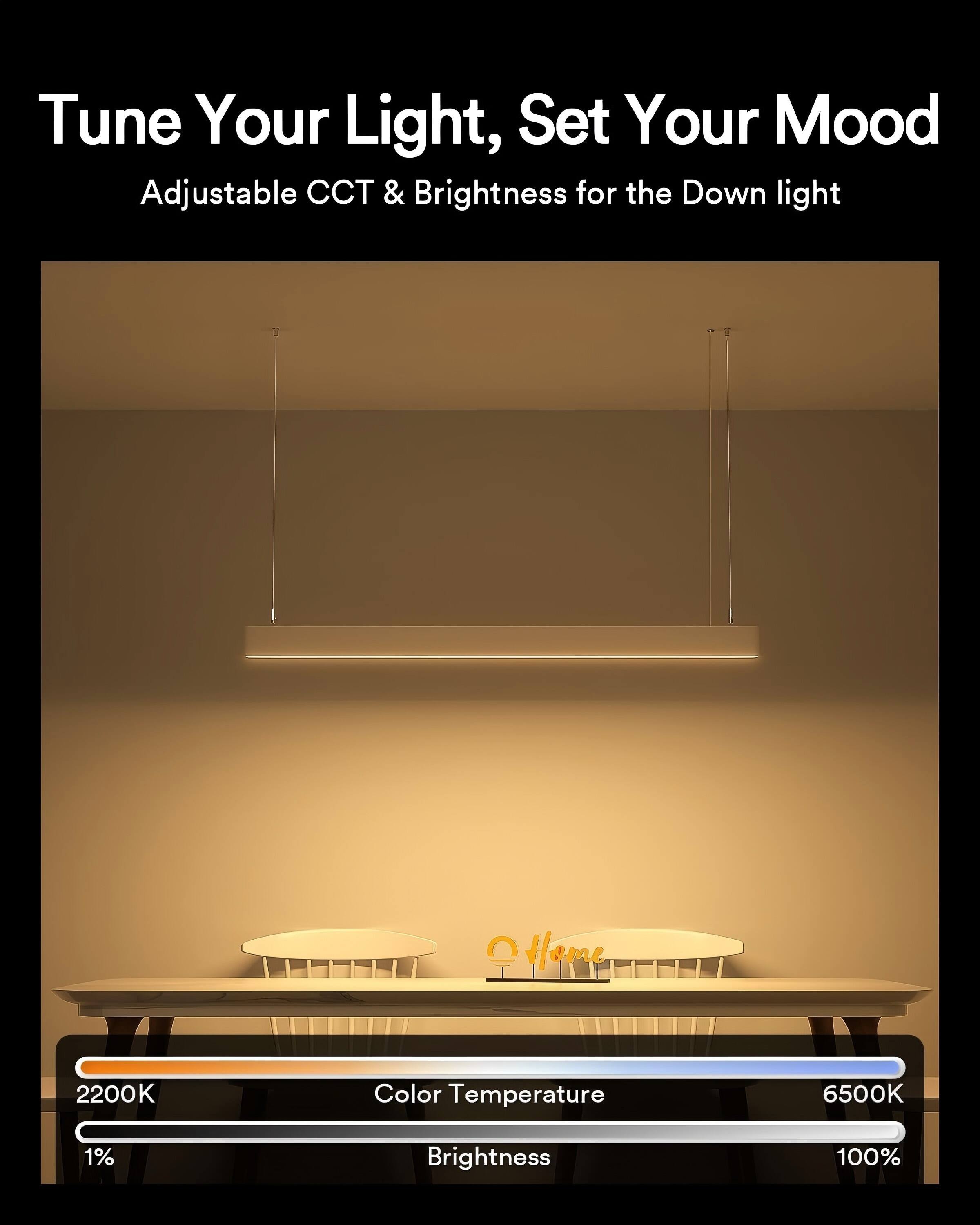 Tune Your Light, Set Your Mood  
Adjustable CCT & Brightness for the Down light  
2200K Color Temperature 6500K  
1% Brightness 100%