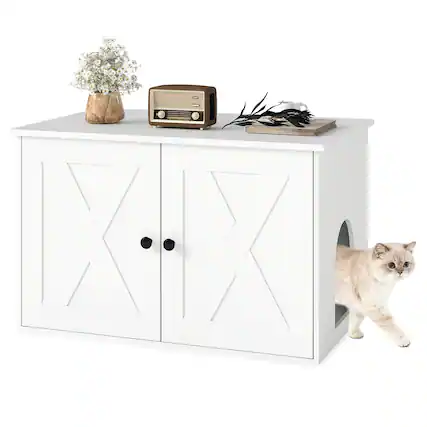 Front. Costway - Costway Hidden Cat Litter Box Enclosure Furniture with Divider for Living Room Bedroom - White.