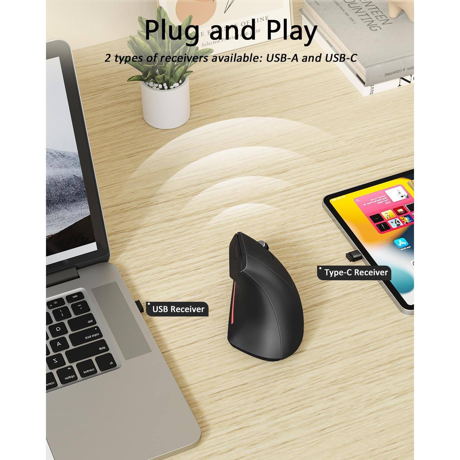 Plug and Play  
2 types of receivers available: USB-A and USB-C  
- USB Receiver  
- Type-C Receiver