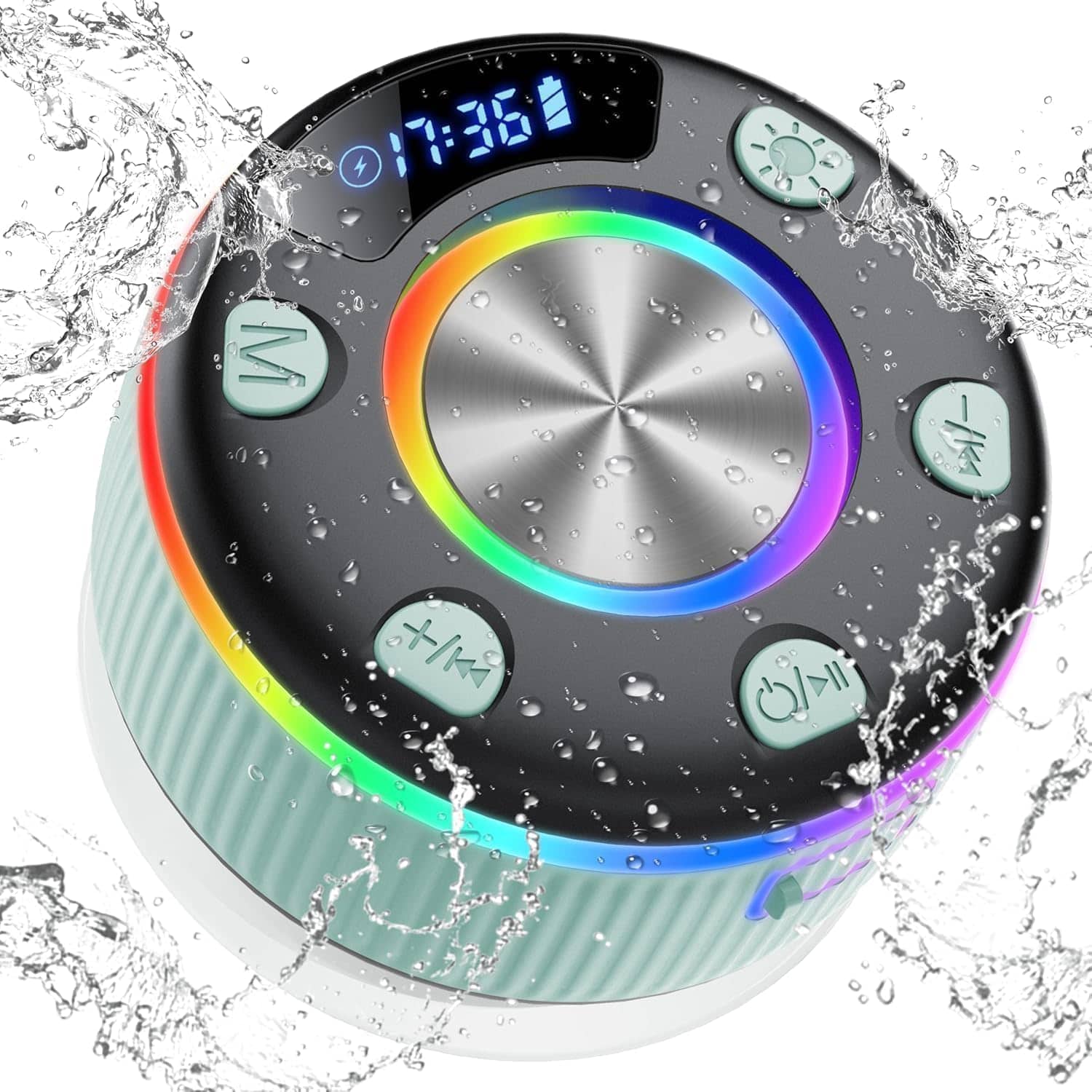 Dazzed Corner - Bluetooth Shower Speaker, Portable Bluetooth Speakers with RGB Lights - Mint Green