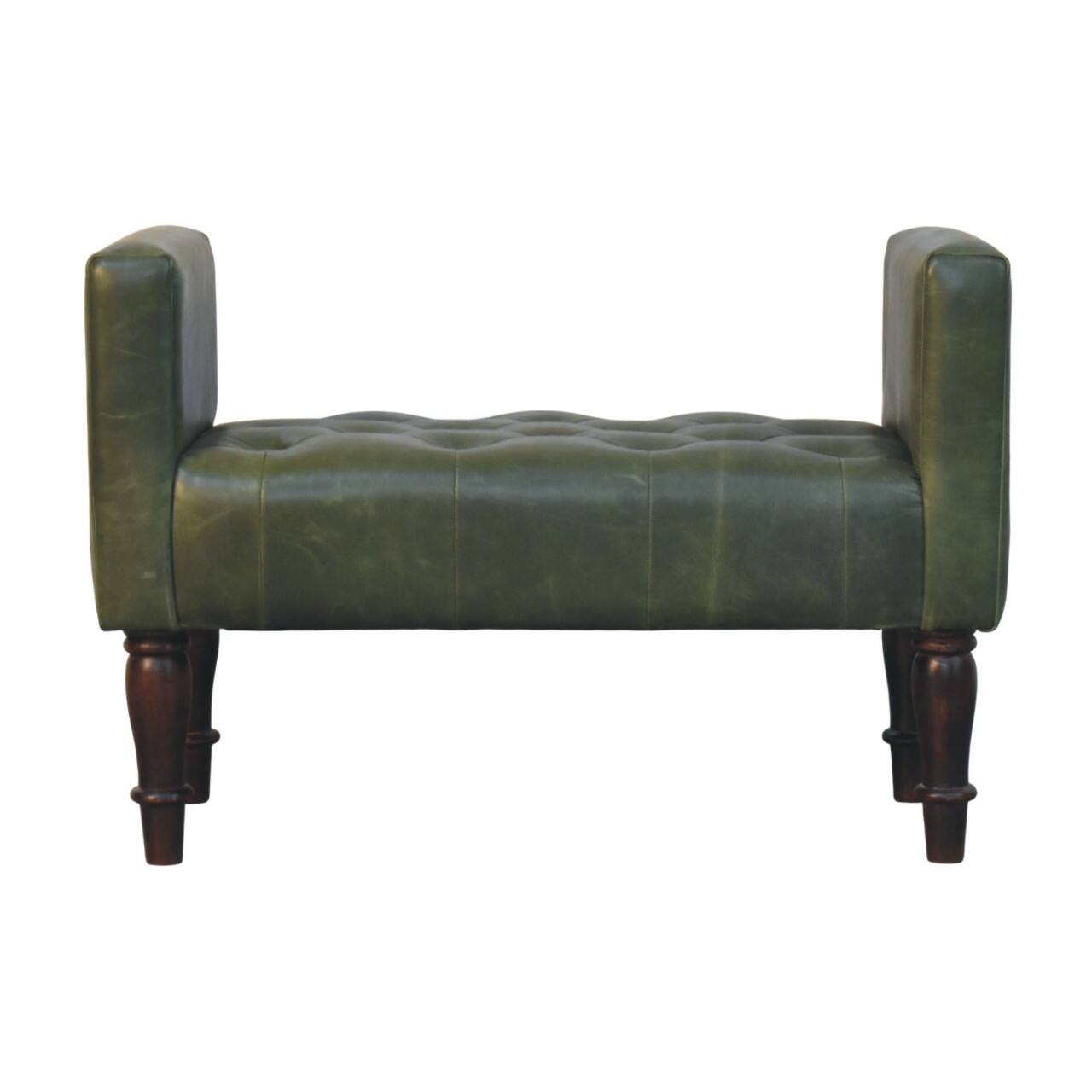 Front. Artisan Furniture - Artisan Furniture Solid Wood Walnut Green Leather Bedroom Bench, Upholstered - Green.