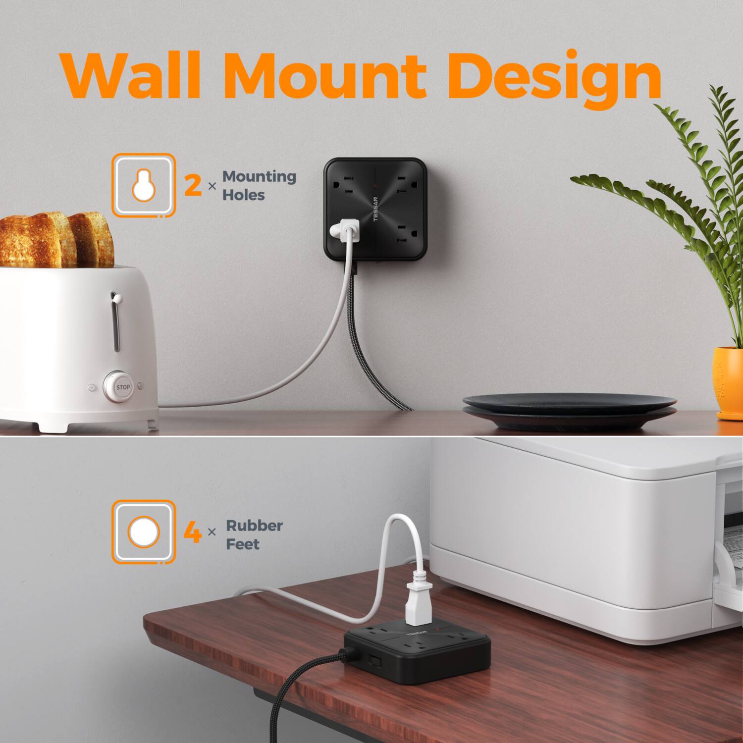Wall Mount Design

2 x Mounting Holes

4 x Rubber Feet