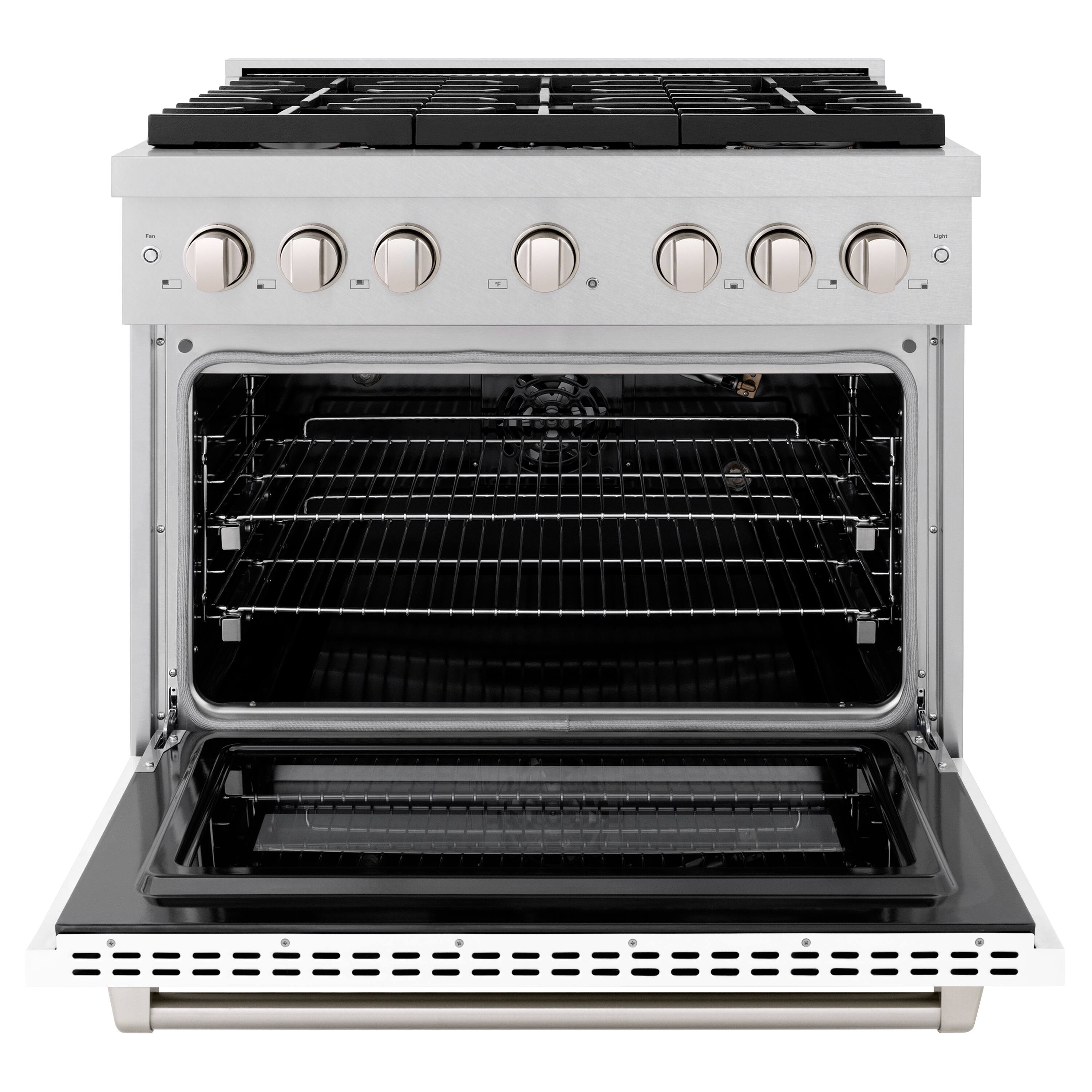 Angle. ZLINE - ZLINE 36 in. Paramount Gas Range with 6 Burners and Convection Oven (SGRS-WM-36) - Stainless Steel/White Matte.