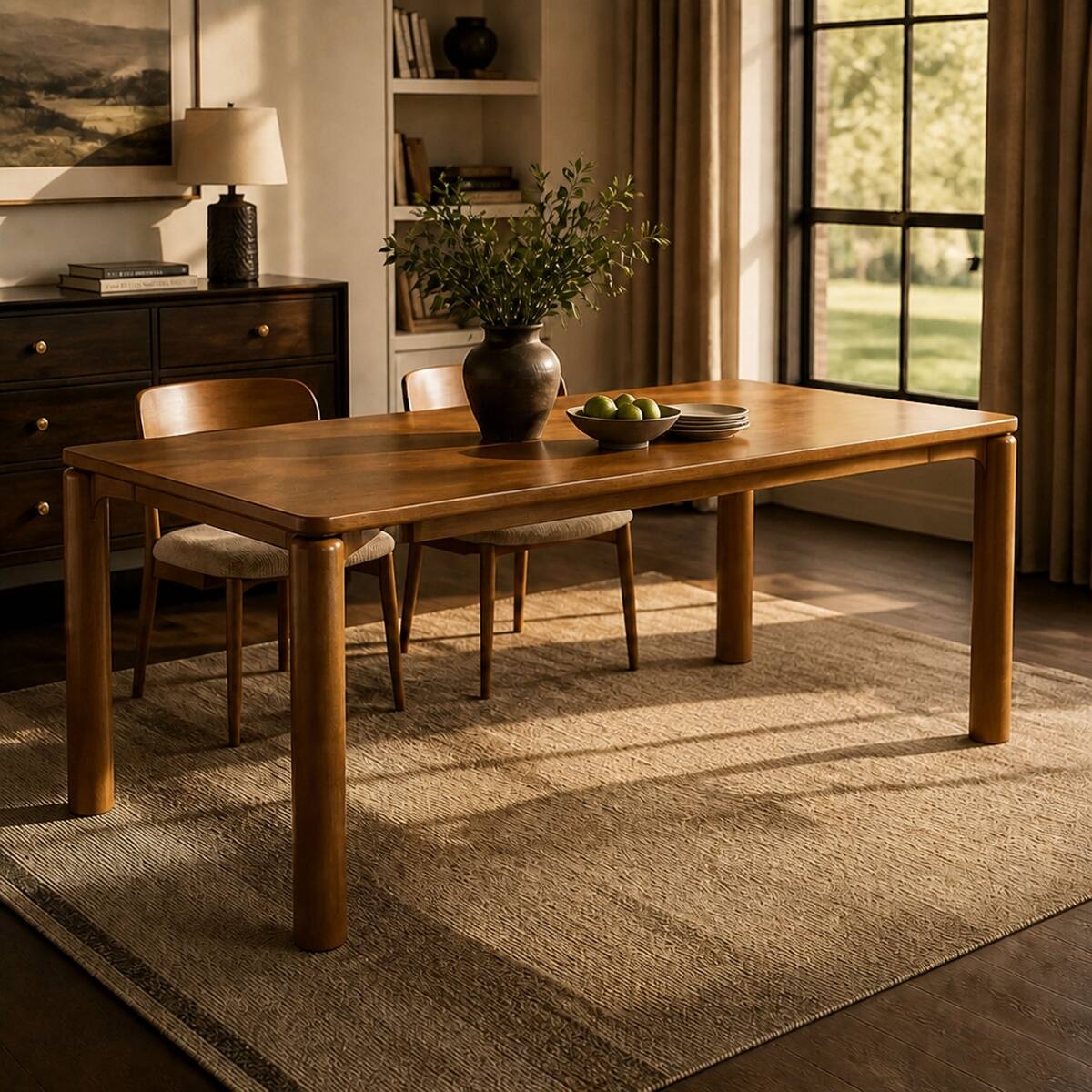 Left. Loheer - Loheer Solid Rubber Wood Dining Table, Walnut Rectangular Table for 6 to 8, 70.28 in. - Walnut.