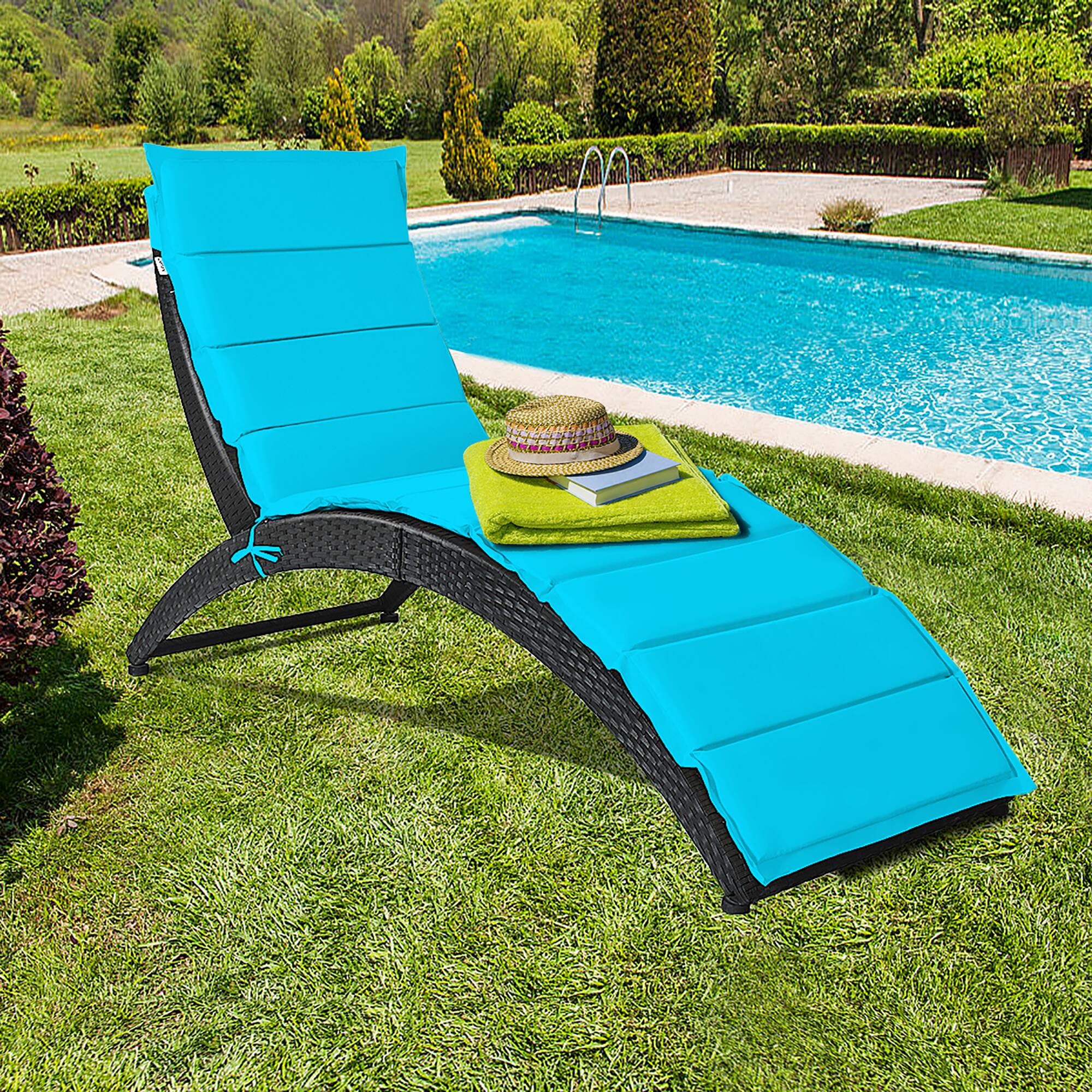 Alt View 3. Costway - 2PCS Folding Patio Rattan Lounge Chair Chaise Cushioned Portable Garden - Turquoise.