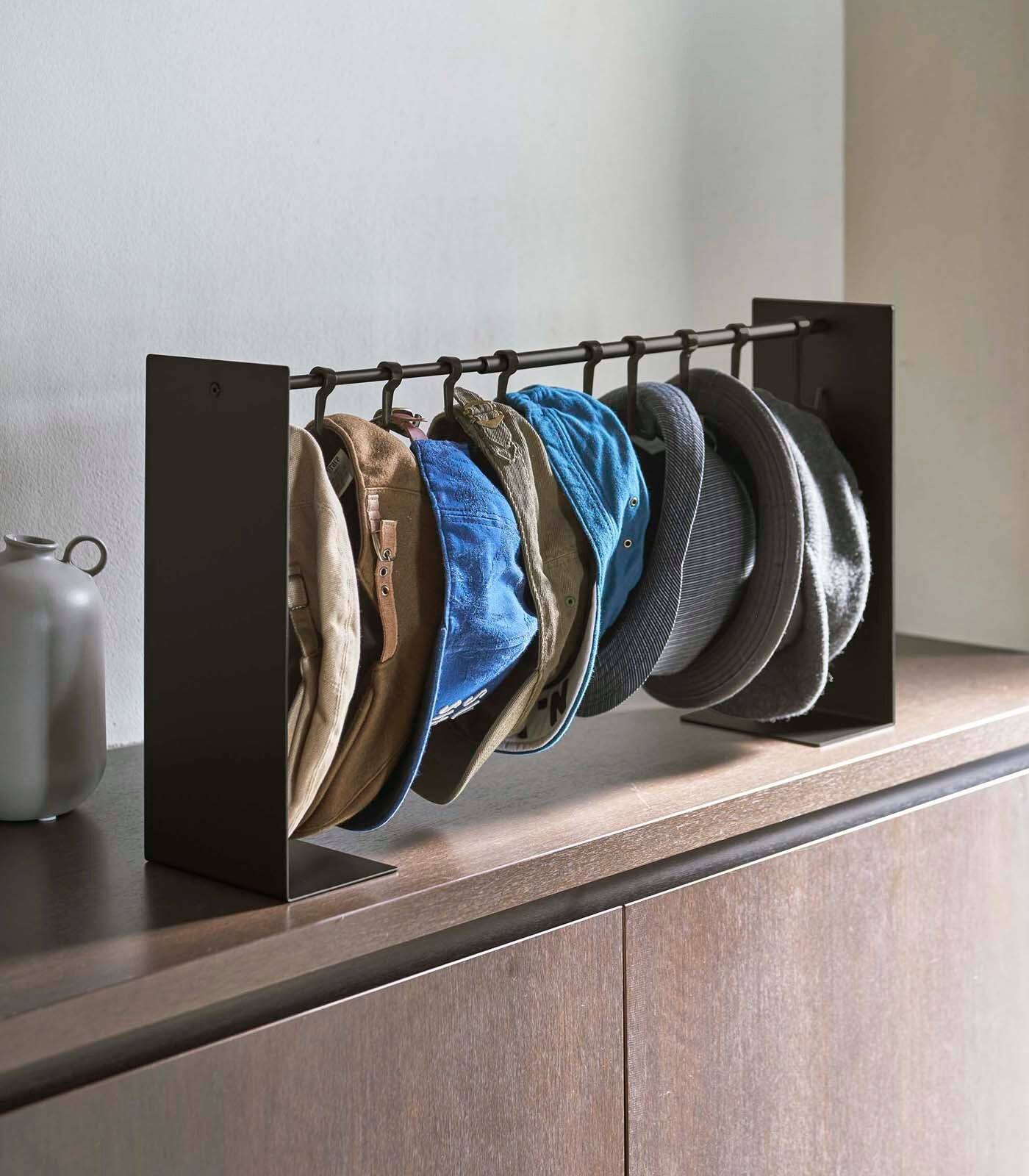 Angle. Yamazaki Home - Hat Hanging Organizer - Steel - Black.