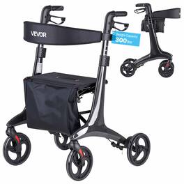 VEVOR - Rollator Walker with Seat for Seniors, Foldable Lightweight Rolling Walker, Carbon Fiber Mobility Walking Aid - Black
