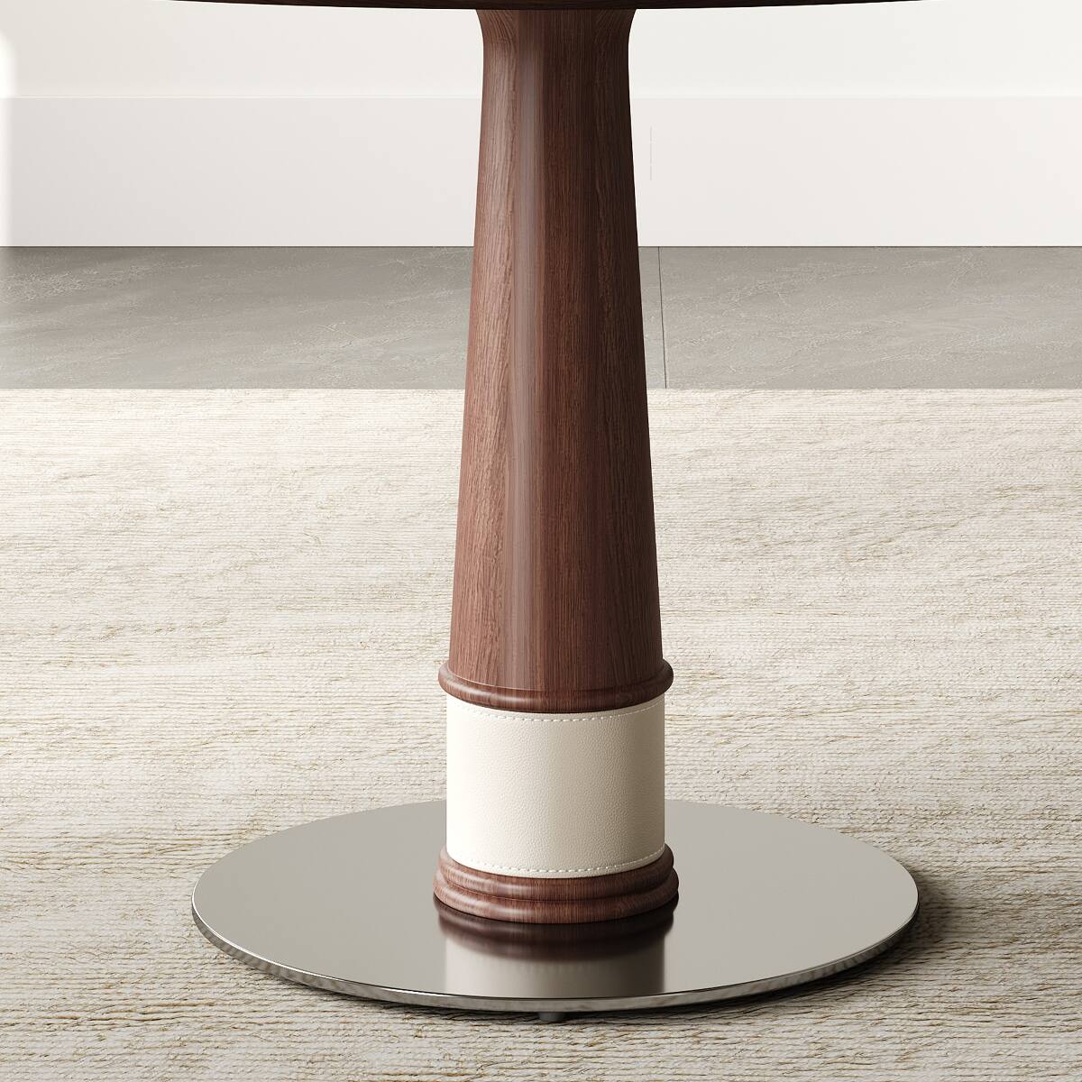 Back. Loheer - Loheer 47 Inch Solid Wood Round Dining Table with 23 Inch Tempered Glass Lazy Susan - Walnut.