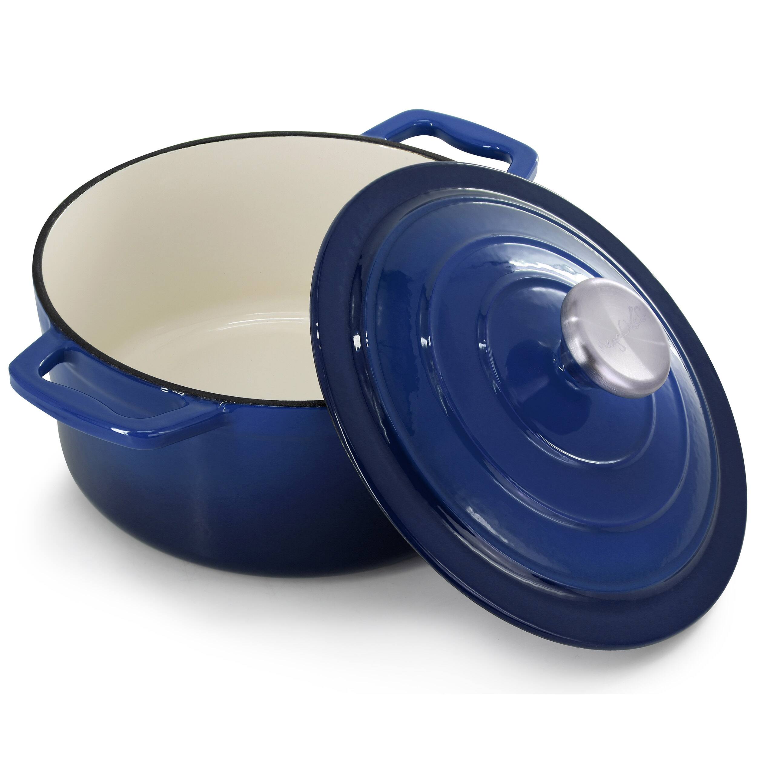 Alt View 2. Mega Chef - MegaChef 2.7 Quart Round Enameled Cast Iron Casserole in Gradient Dark Blue - Dark Blue.