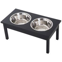 Pawhut - 23" Wooden Heavy Duty Dog Food Bowls Pet Elevated Feeding Station - Black