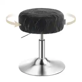Songmics Home - Adjustable Vanity Stool, Makeup Vanity Chair, 360° Swivel, PU Upholstery, Thick Cushion, for Bedroom, Kitchen - Ink Black