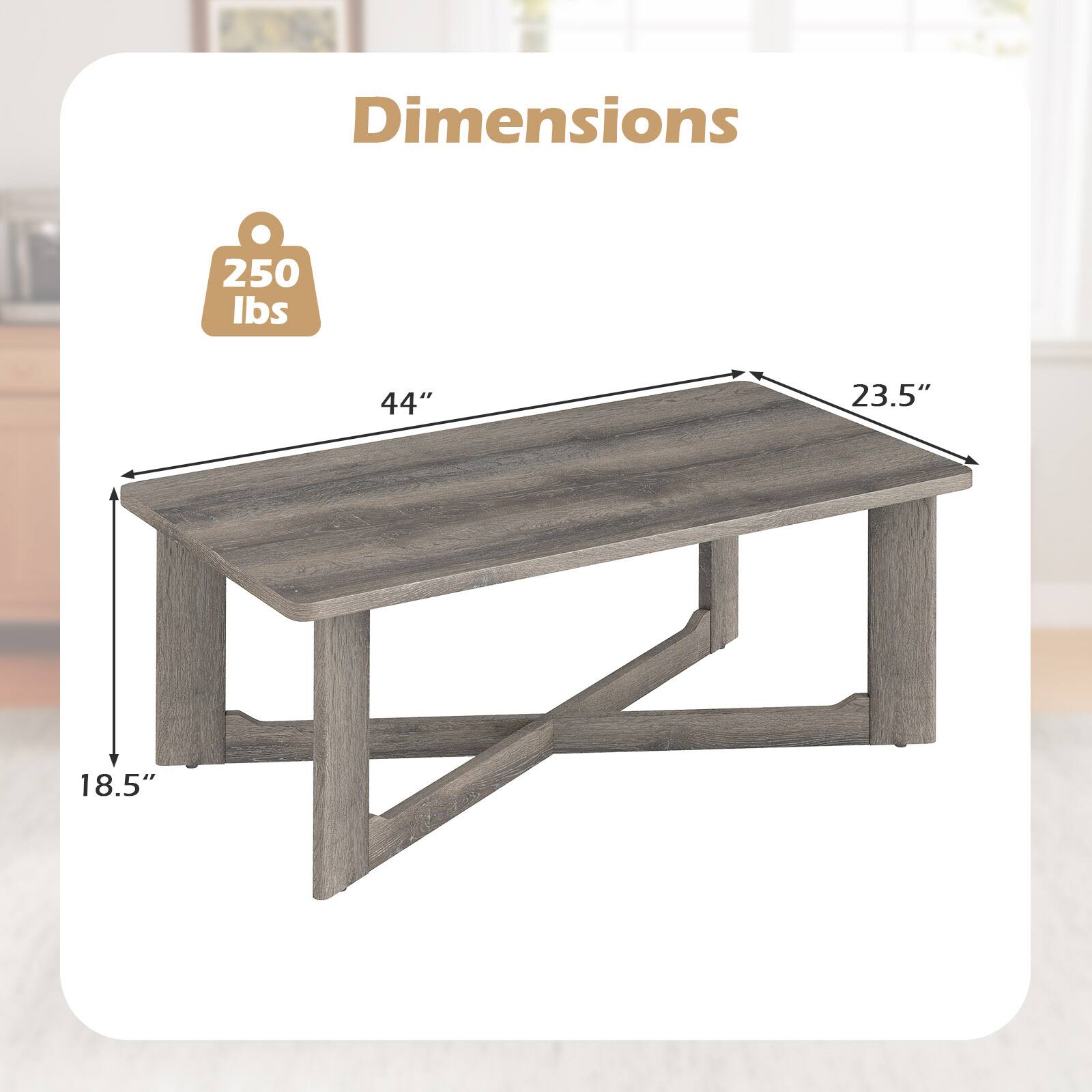 Dimensions  
250 lbs  
44"  
23.5"  
18.5"