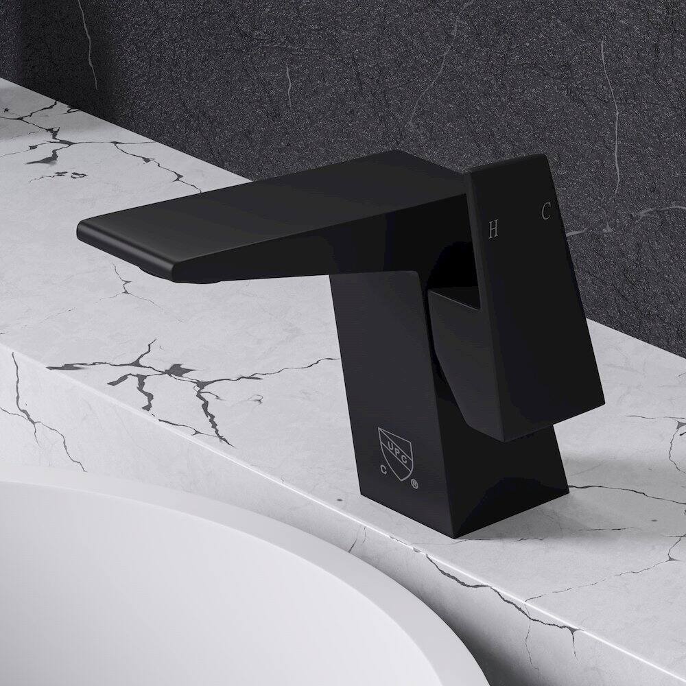Angle. Alfi - Black Matte Single Hole Bathroom Faucet - Black.