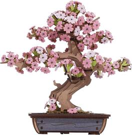 Robotime - Rolife 3D Wooden Puzzle Flower for Adults, DIY Sakura Bonsai Tree Plants for Home Table Decor, Creative Cherry Blossom - Brown