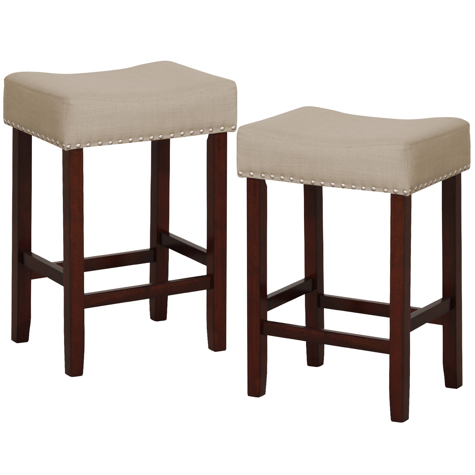 Alt View 7. Gymax - Gymax Set of 4 Bar Stools Counter Height Saddle Kitchen Chairs w/ Wooden Legs Beige - Beige + Brown.