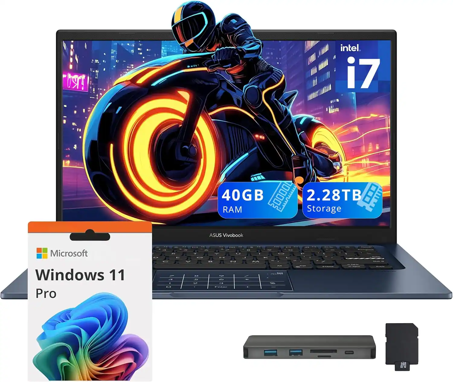 ASUS - Vivobook 14" FHD Laptop,Intel i7-1355U,40GB RAM,2TB SSD+288GB Docking Station,Intel UHD Graphics,Win 11 Pro - Blue