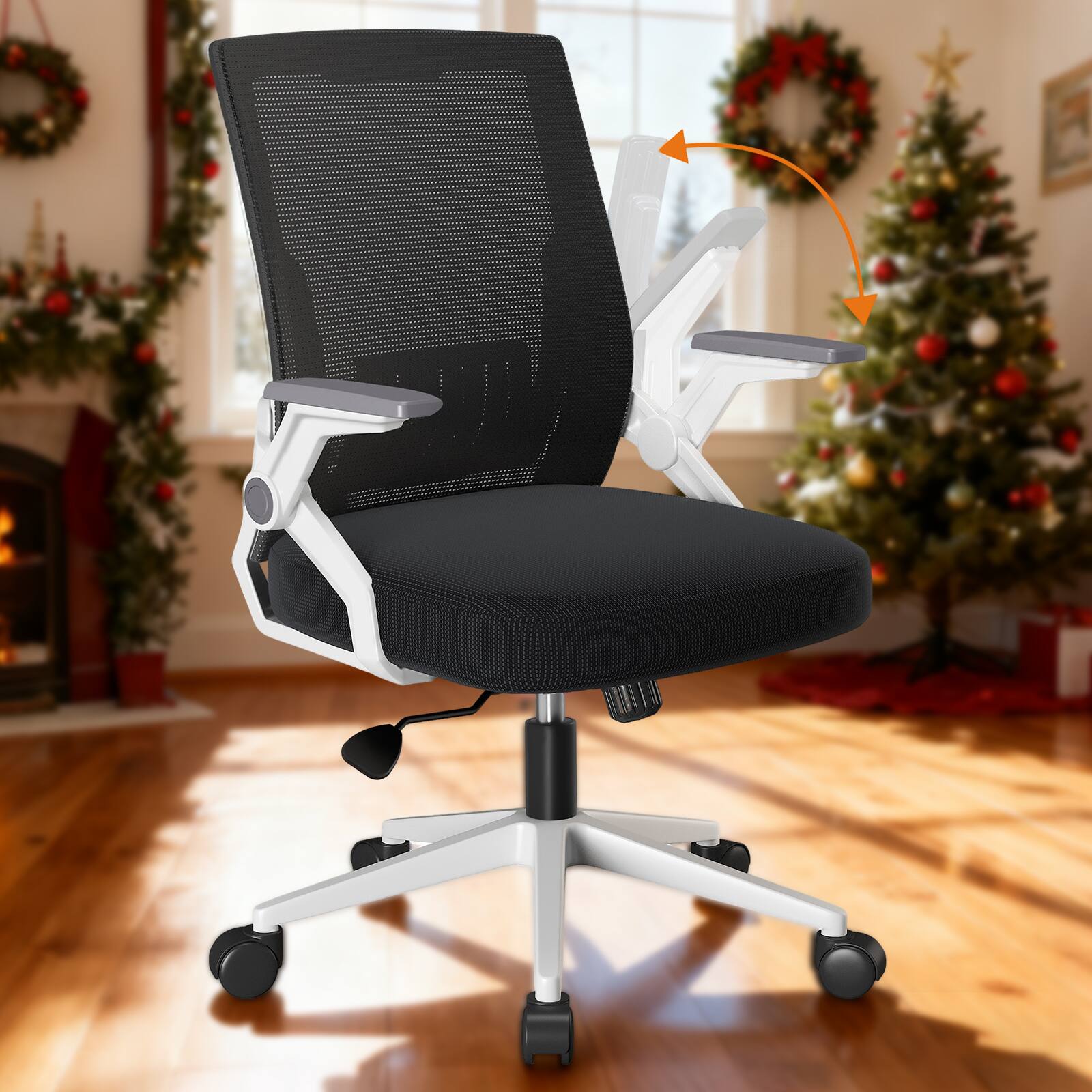 Front. CloudRest Pro - Breathable Mesh Office Chair with Flip-up Armrests Ergonomic Computer Desk Chair with Adaptive Lumbar Support,White - White.