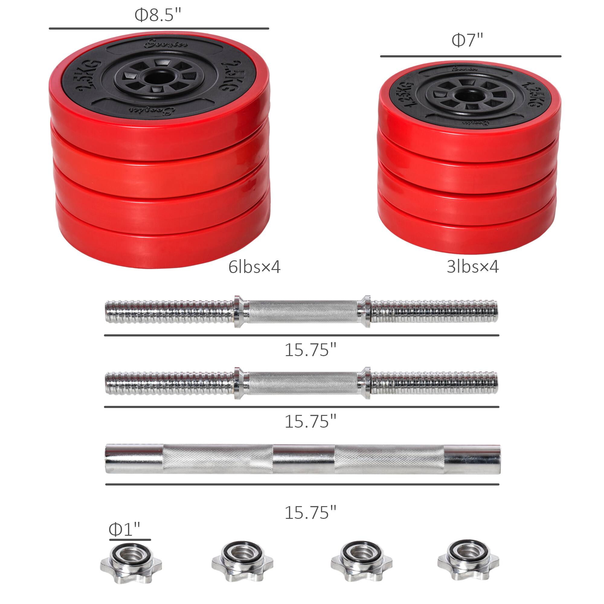 Sure, here is the corrected and grouped text from the image:

- **8.5"** (Diameter)
- **1,5KG** (Weight)
- **15K6** (Model or Code)
- **35** (Possibly a model or code)
- **7"** (Diameter)
- **P coparato M** (Possibly a model or code)
- **5K** (Weight)
- **6lbsx4** (Weight and quantity)
- **3lbsx4** (Weight and quantity)
- **15.75"** (Length)
- **1"** (Diameter)
- **15.75"** (Length)
- **15.75"** (Length)
- **15.75"** (Length)