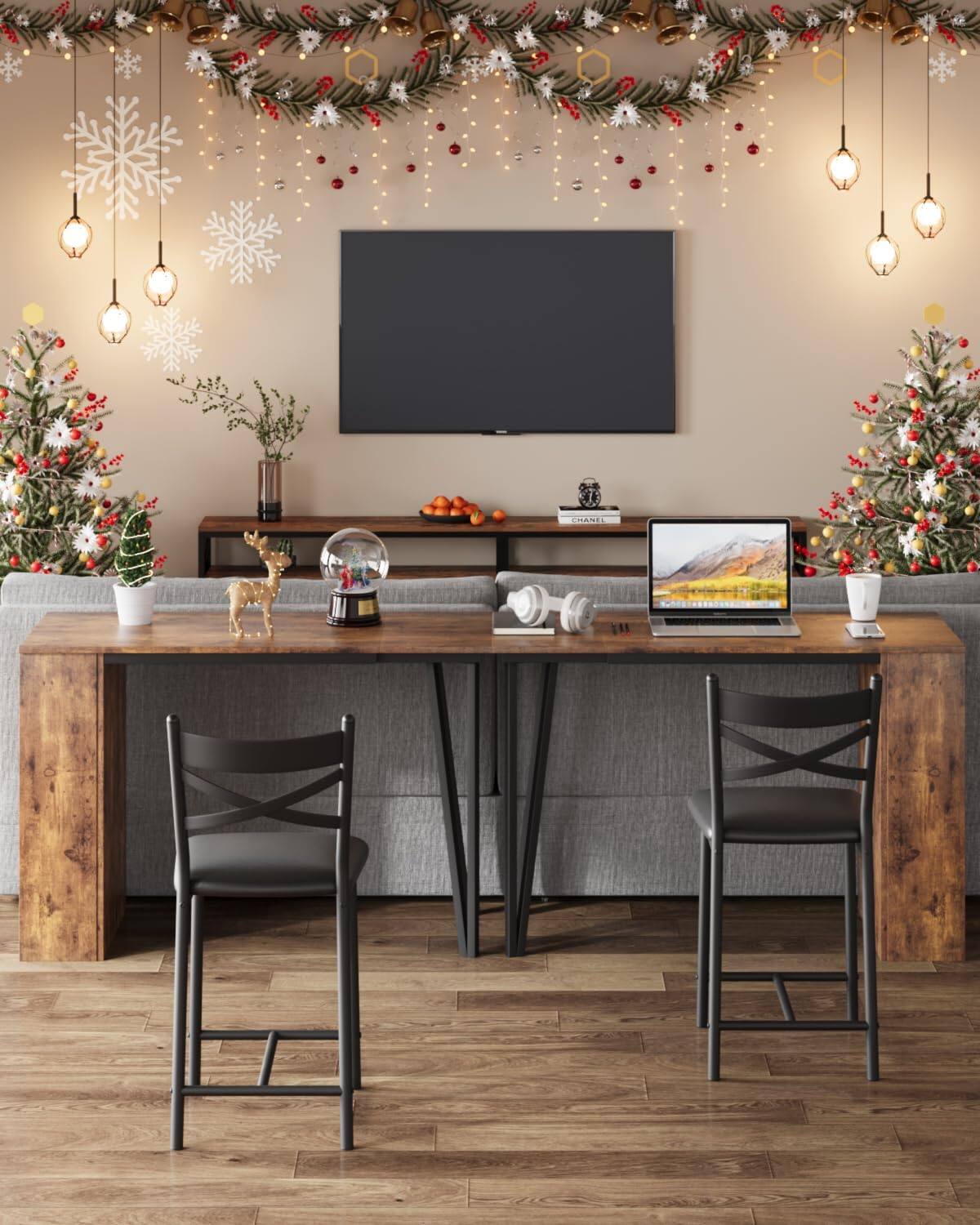 Alt View 4. Qeetex - 2-4 Person Bar Table Set with 16" Wide Cushions & Flip-Top Extension, Durable for Dining - Brown.