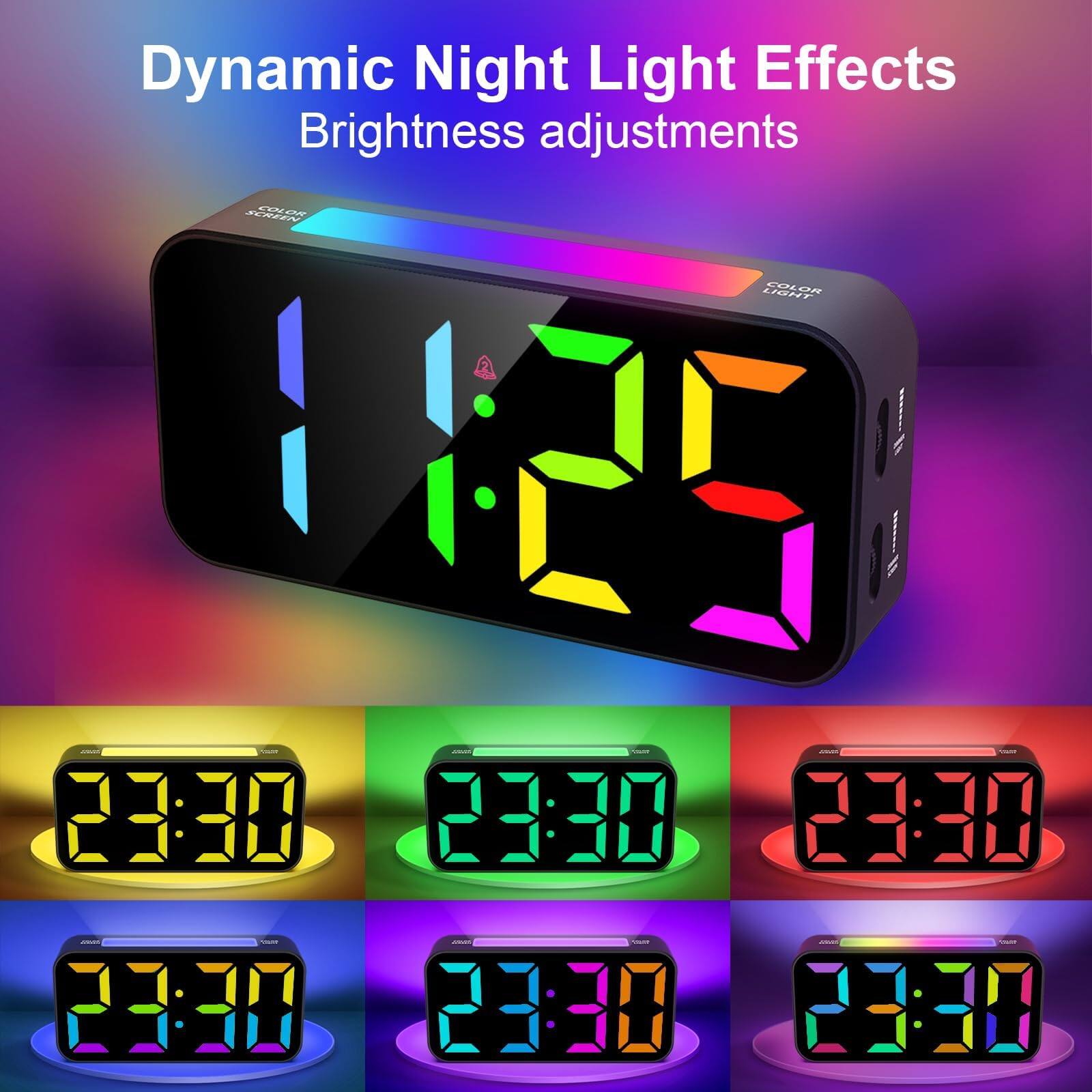 Dynamic Night Light Effects  
Brightness adjustments  

23:30  
23:30  
23:30  
23:30  
23:30  
23:30