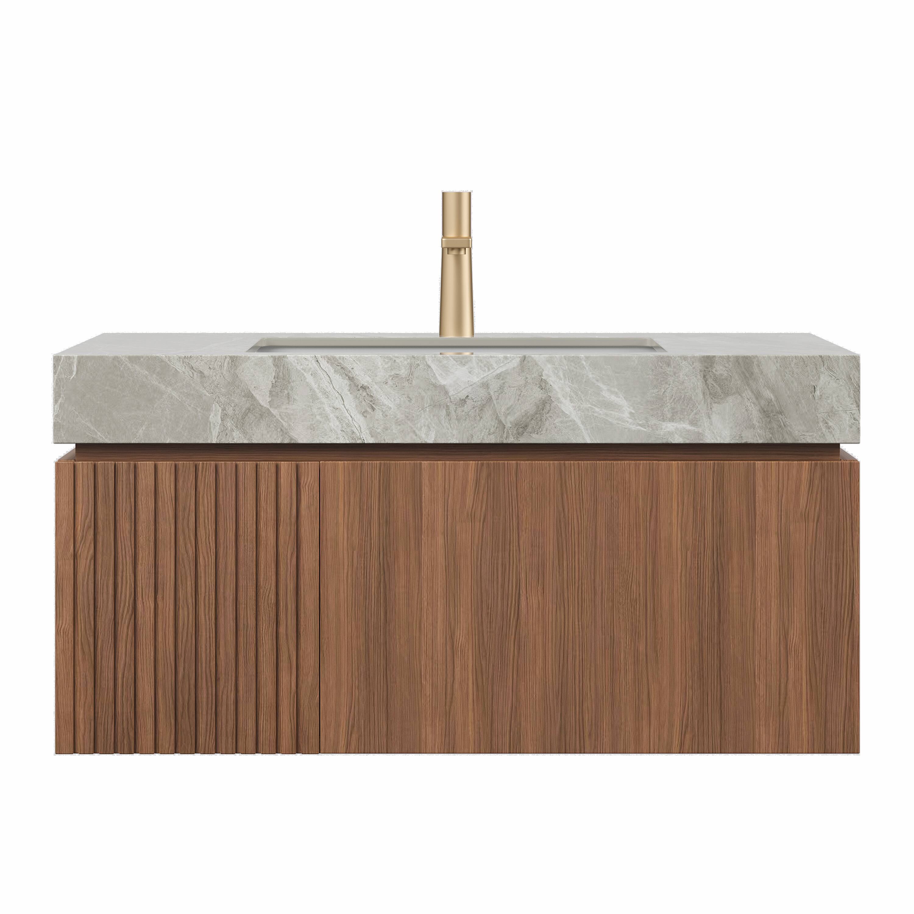 Left. APRILSOUL - Bathroom Vanity Wall Mount Plywood Drawer Light Gray Sintered Stone Espresso - Espresso,Light Gray.