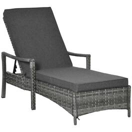 Resenkos - Versatile Lounge Chair, 4-Way Adjustable Backrest & Cushions, PE Rattan Sun Lounger - Dark Gray
