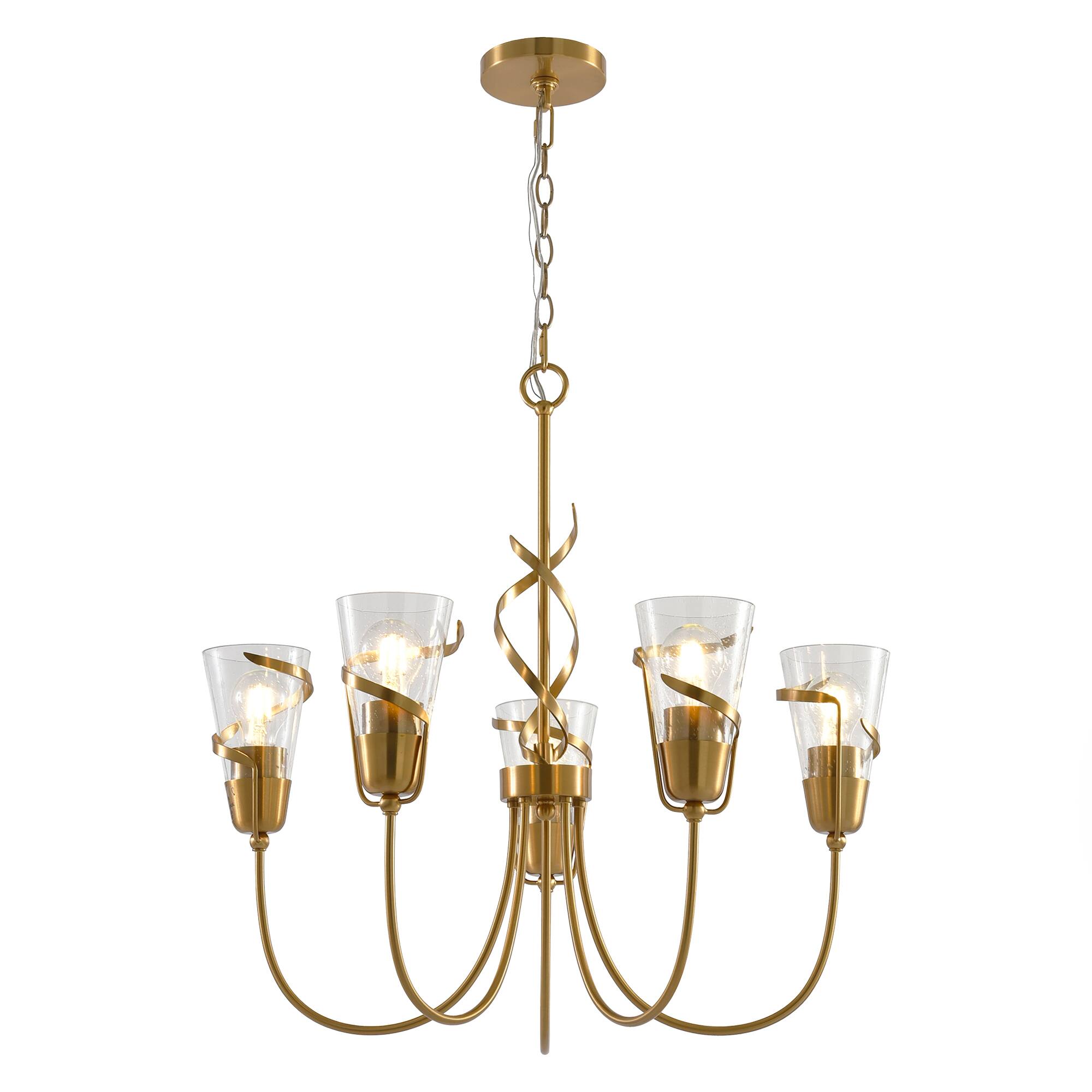 Back. Parrot Uncle - 26” 5-Light Gold Chandelier with Glass Shade - Gold.