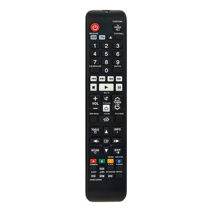 FUNCTION TV SOURCE RECEIVER DVD TV FOOTBALL 1 2 3 4 5 6 7 8 9 0 SURROUND 0 3 6 9 OSP/EO |44 | 4 " + VOL - MUTE o - TV SOUND TUNING ICH KCYO- DESP MINU HOME BELE MENU TOOLS 5 INFO i # RETURN C EXIT -U A DIMMER B USBREC SWLEVEL C D S.VOL P.BASS GIGA SLEEP JO MYKARAOKE REPEAT ECHO NCON AH59-02550A WOIST