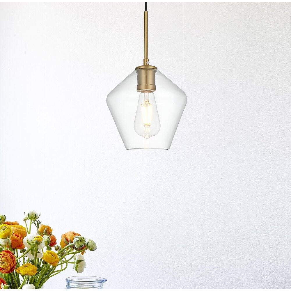 Alt View 6. Living District - Gene 8 Inch Pendant Clear Shade in Satin Gold - Satin Gold And Clear.