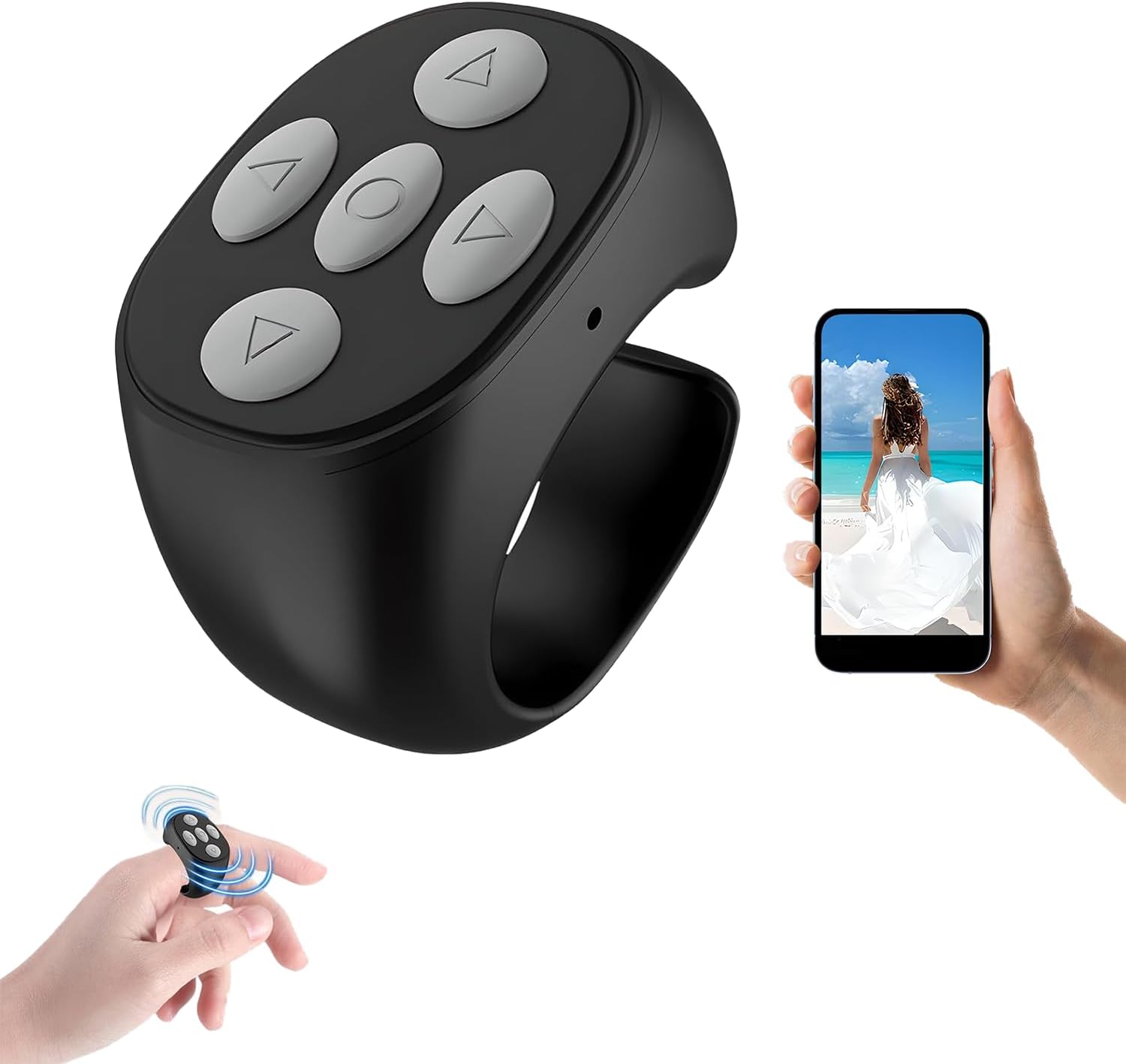 Front. ACJPR - Wireless Bluetooth Remote, TikTok Video Flip, 10m Range, for iPad/iPhone.