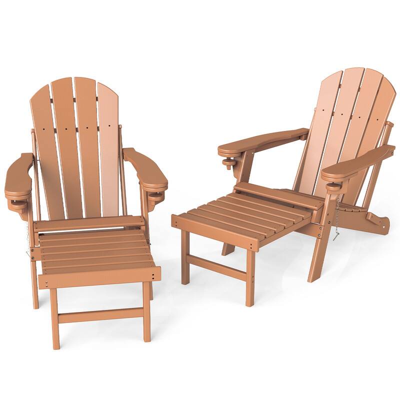 Front. FODINGHILL - HDPE Set of 2 Adirondack Chairs with Ottomans - Teak.