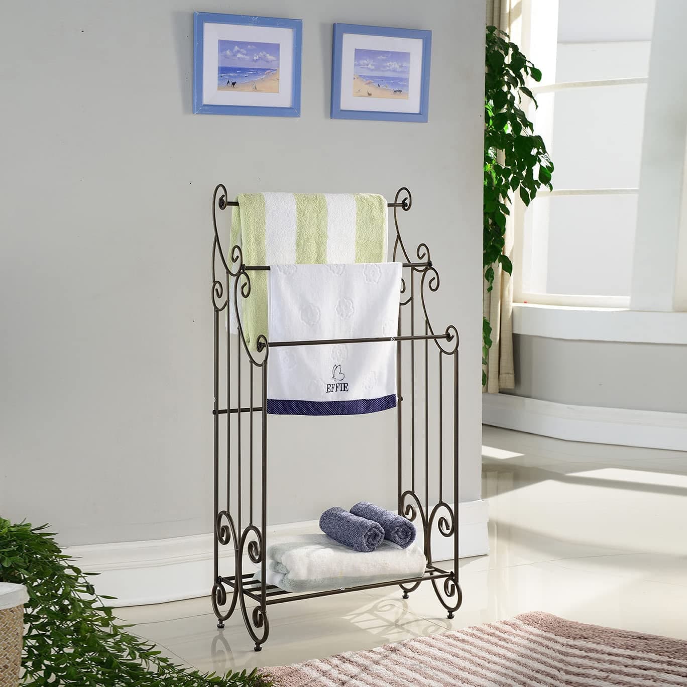 Kings Brand Furniture - Pewter Metal Towel Racks for Bathroom with Shelf - 3 Long, Sturdy, Versatile & Modern Towel Rack - Medium Grey