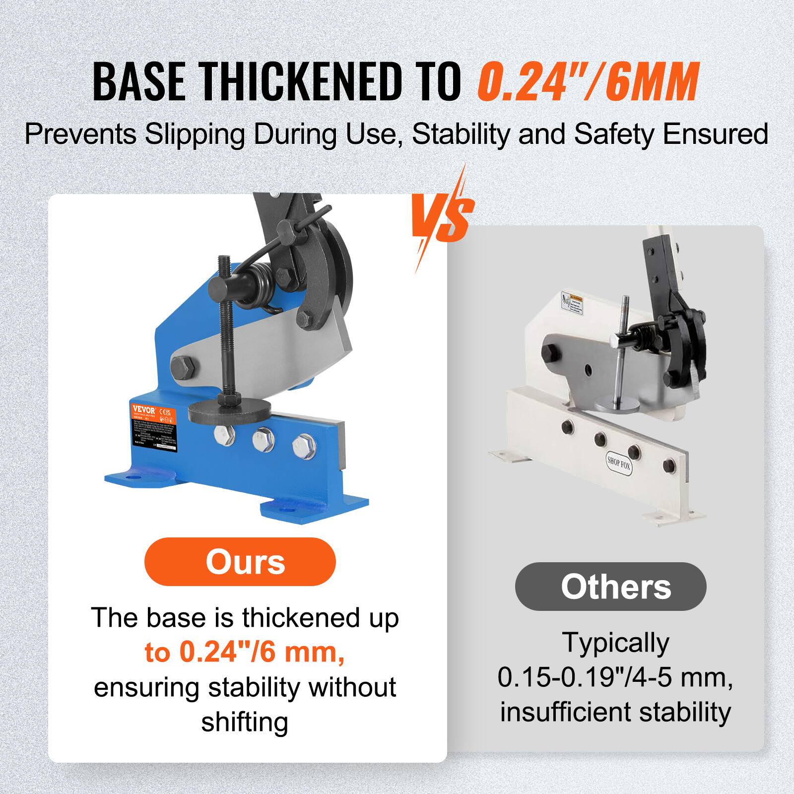 BASE THICKENED TO 0.24"/6MM  
Prevents Slipping During Use, Stability and Safety Ensured  

Ours  
The base is thickened up to 0.24"/6 mm, ensuring stability without shifting  

Others  
Typically 0.15-0.19"/4-5 mm, insufficient stability