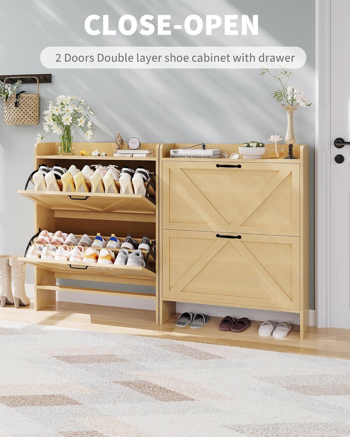 CLOSE-OPEN  
2 Doors Double layer shoe cabinet with drawer