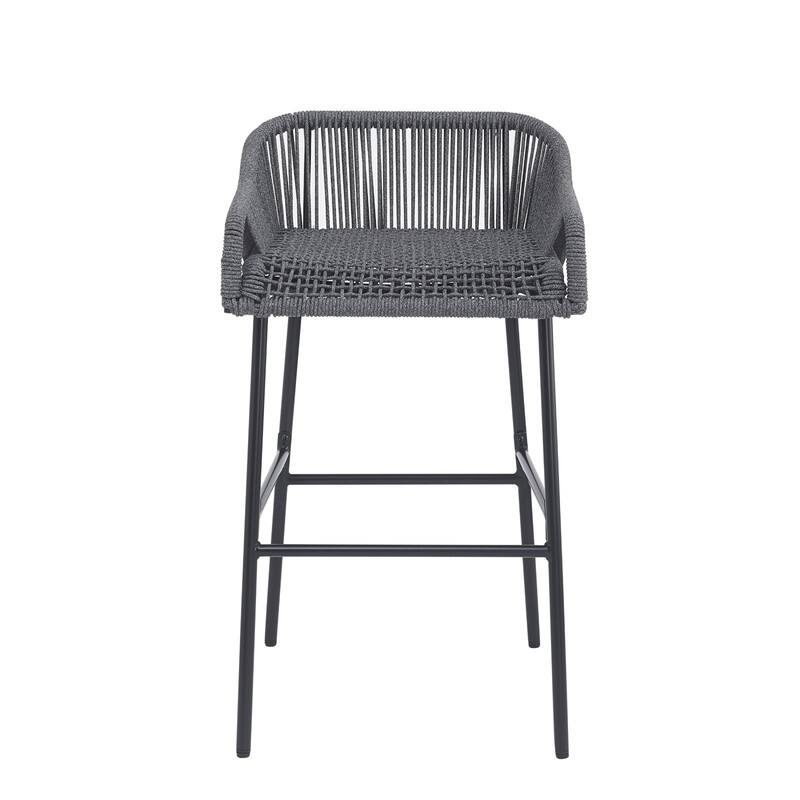 Alt View 4. HTUTWOO - Barstool Set of 2, UV-Resistant Woven Seat, Black Metal Frame, Outdoor High Chairs for Garden Poolside Balcony - Dark Gray.