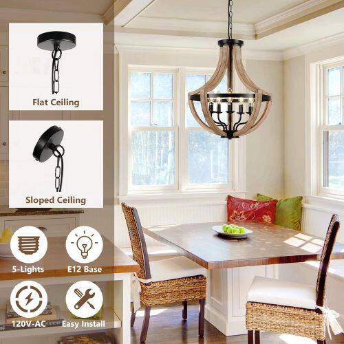 Flat Ceiling Sloped Ceiling 5-Lights E12 Base 120V-AC Easy Install