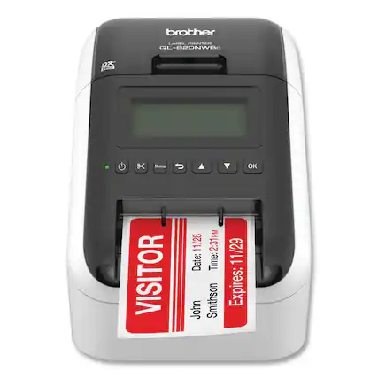 brother
LABEL PRINTER
QL-820NWBc
VISITOR
John Smithson
Date: 11/28
Time: 2:31PM
Expires: 11/29