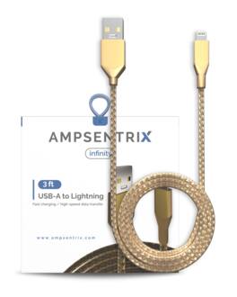 Ampsentrix - 3 ft Non-MFI USB Type A To Lightning Cable (Infinity) - Gold